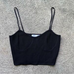 blanc de blanc ribbed black crop tank top medium